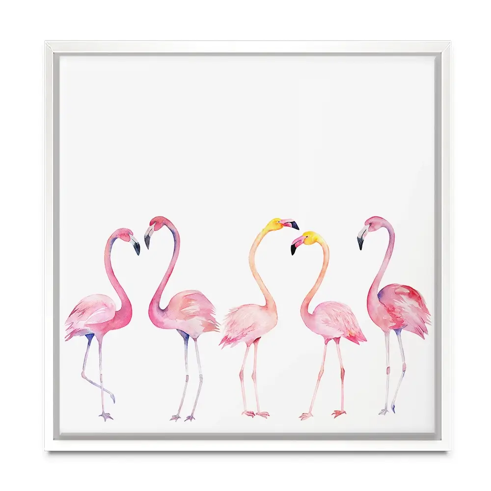 Row Of Flamingos Square Canvas Print Row Of Flamingos Square Canvas Print wall art product Art Print Shop