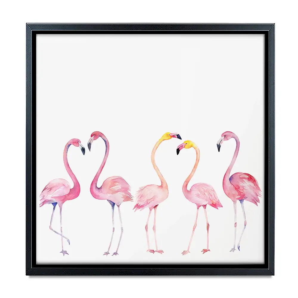 Row Of Flamingos Square Canvas Print Row Of Flamingos Square Canvas Print wall art product Art Print Shop