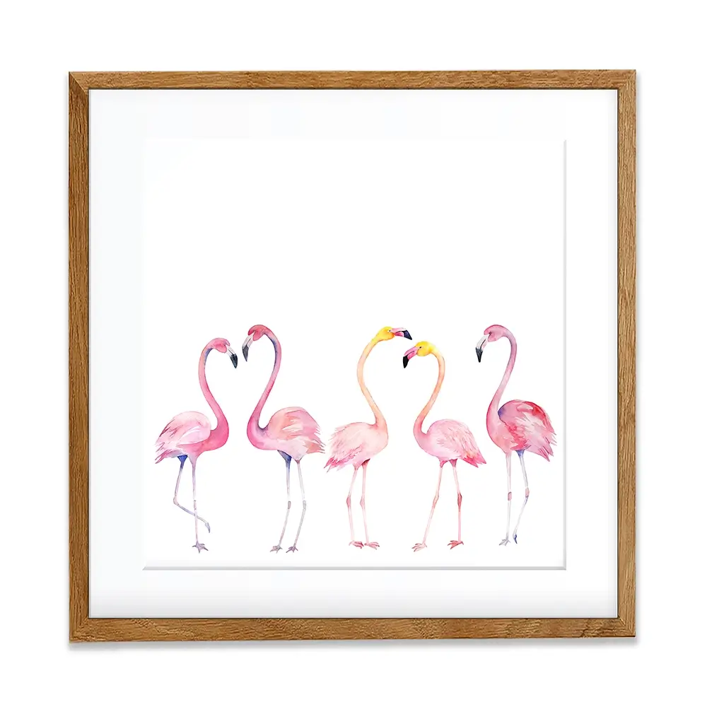 Row Of Flamingos Square Framed Art Print Row Of Flamingos Square Framed Art Print wall art product Art Print Shop
