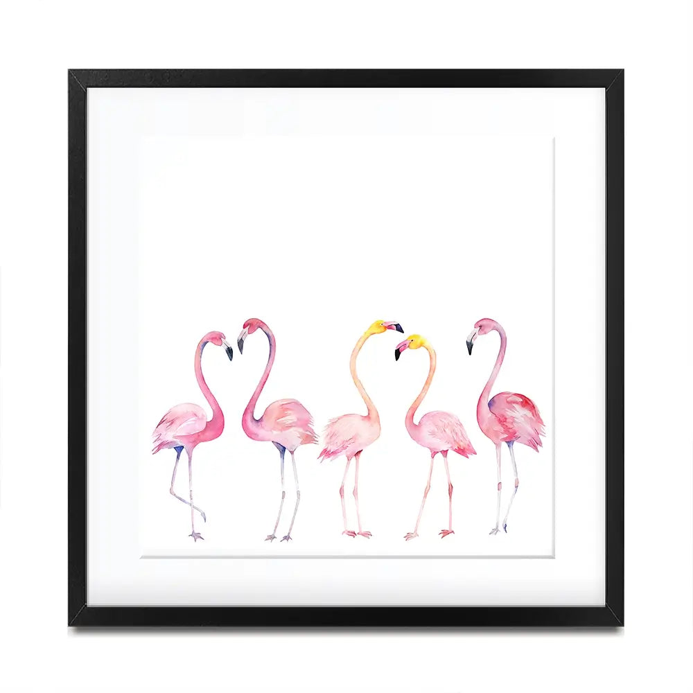 Row Of Flamingos Square Framed Art Print Row Of Flamingos Square Framed Art Print wall art product Art Print Shop