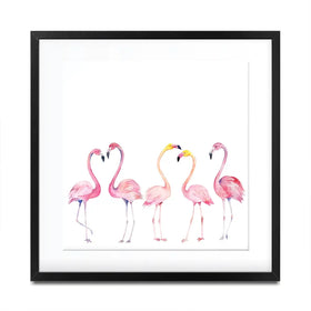 Row Of Flamingos Square Framed Art Print Row Of Flamingos Square Framed Art Print wall art product Art Print Shop