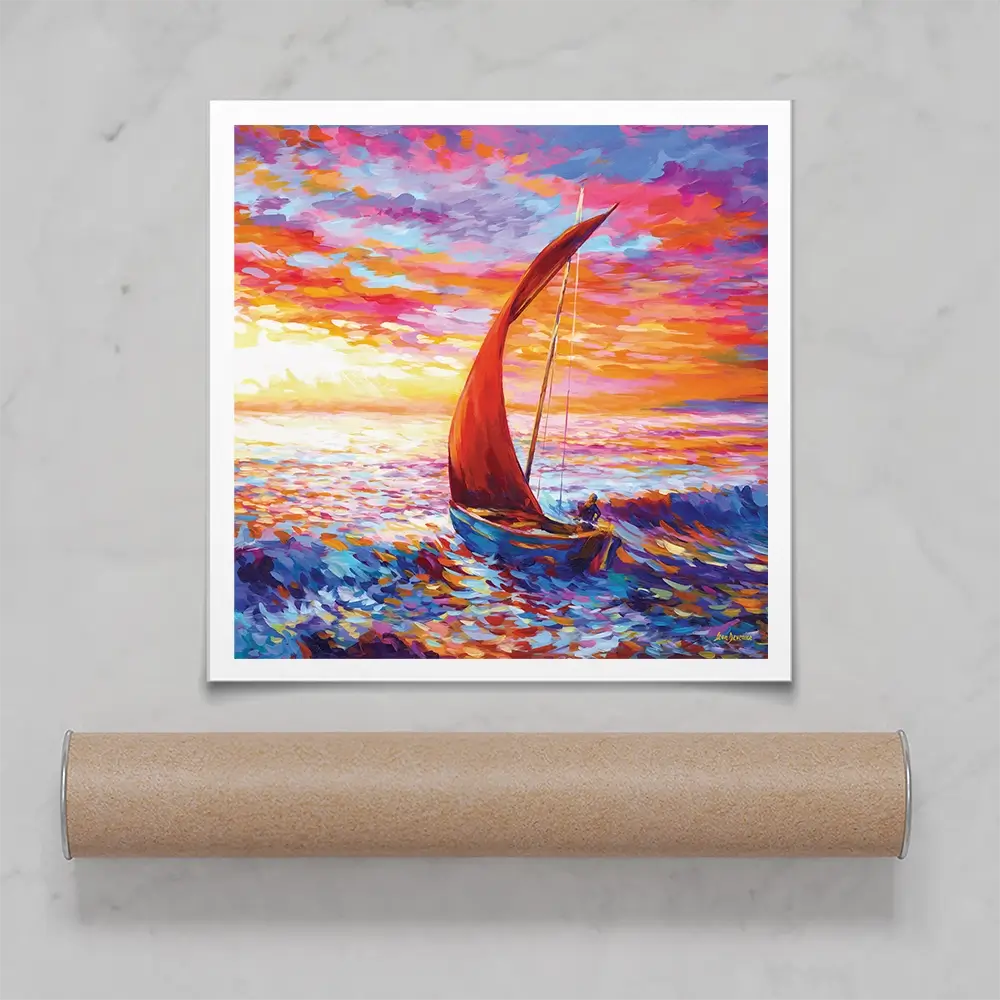 Sailboat Sunset Square Art Print Sailboat Sunset Square Art Print wall art product Leon Devenice