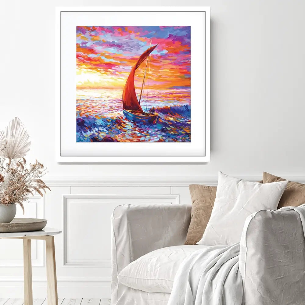 Sailboat Sunset Square Framed Art Print Sailboat Sunset Square Framed Art Print wall art product Leon Devenice