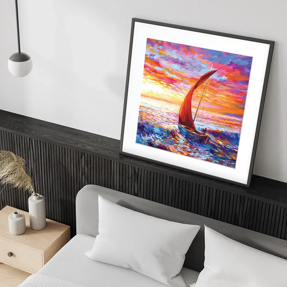 Sailboat Sunset Square Framed Art Print Sailboat Sunset Square Framed Art Print wall art product Leon Devenice