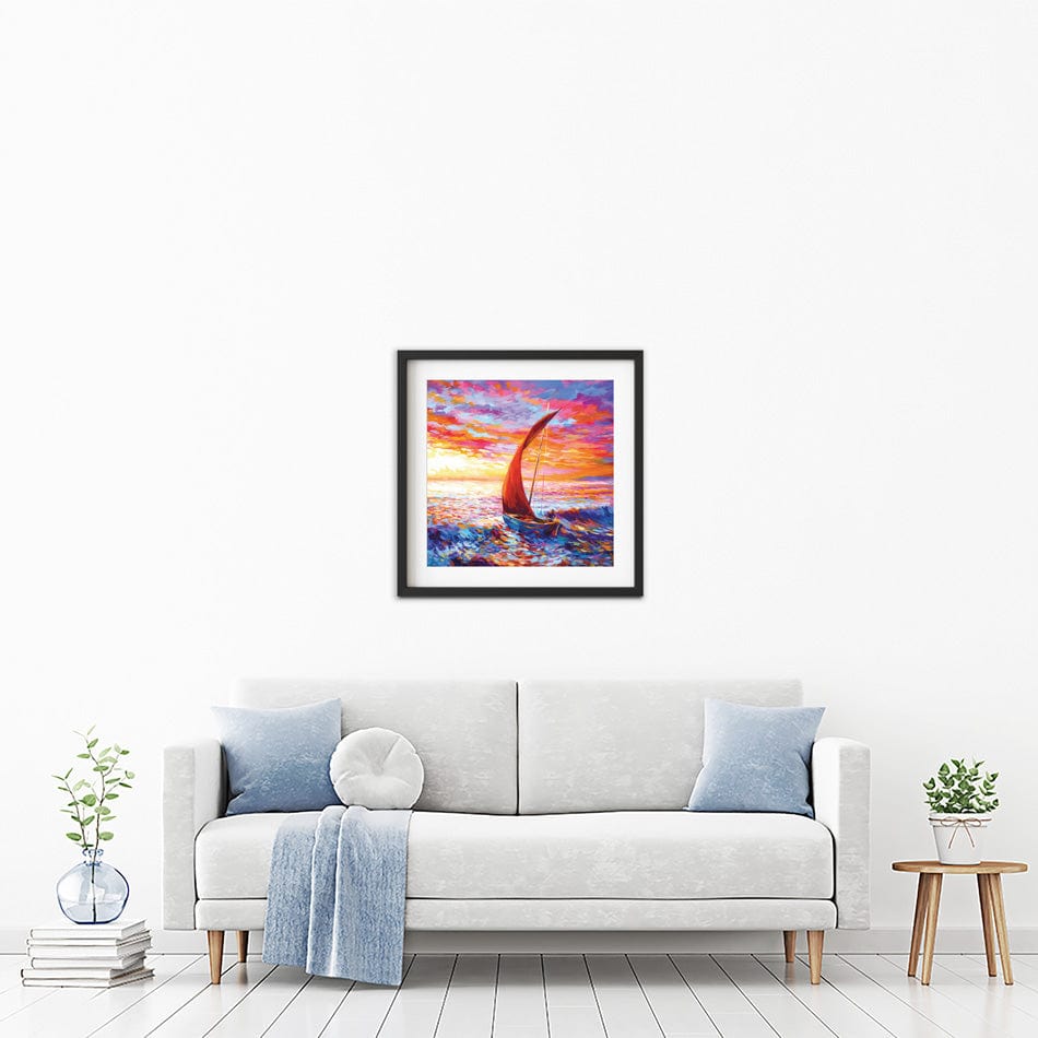 Sailboat Sunset Square Framed Art Print wall art product Leon Devenice