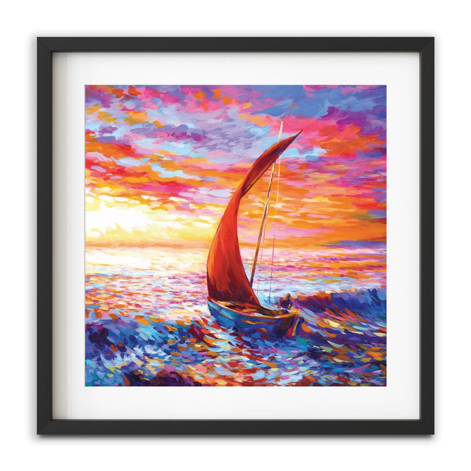Sailboat Sunset Square Framed Art Print wall art product Leon Devenice