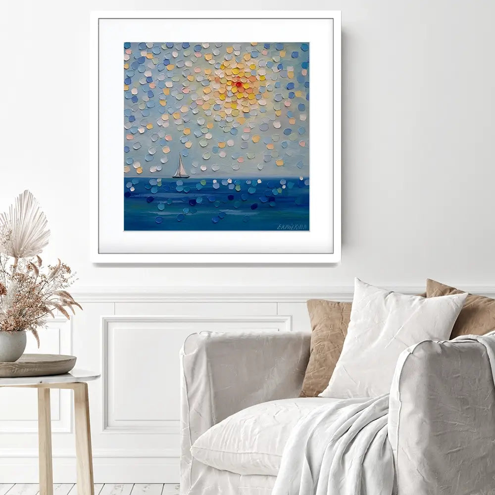 Sailing By The Sun Square Framed Art Print Sailing By The Sun Square Framed Art Print wall art product Ekaterina Ermilkina