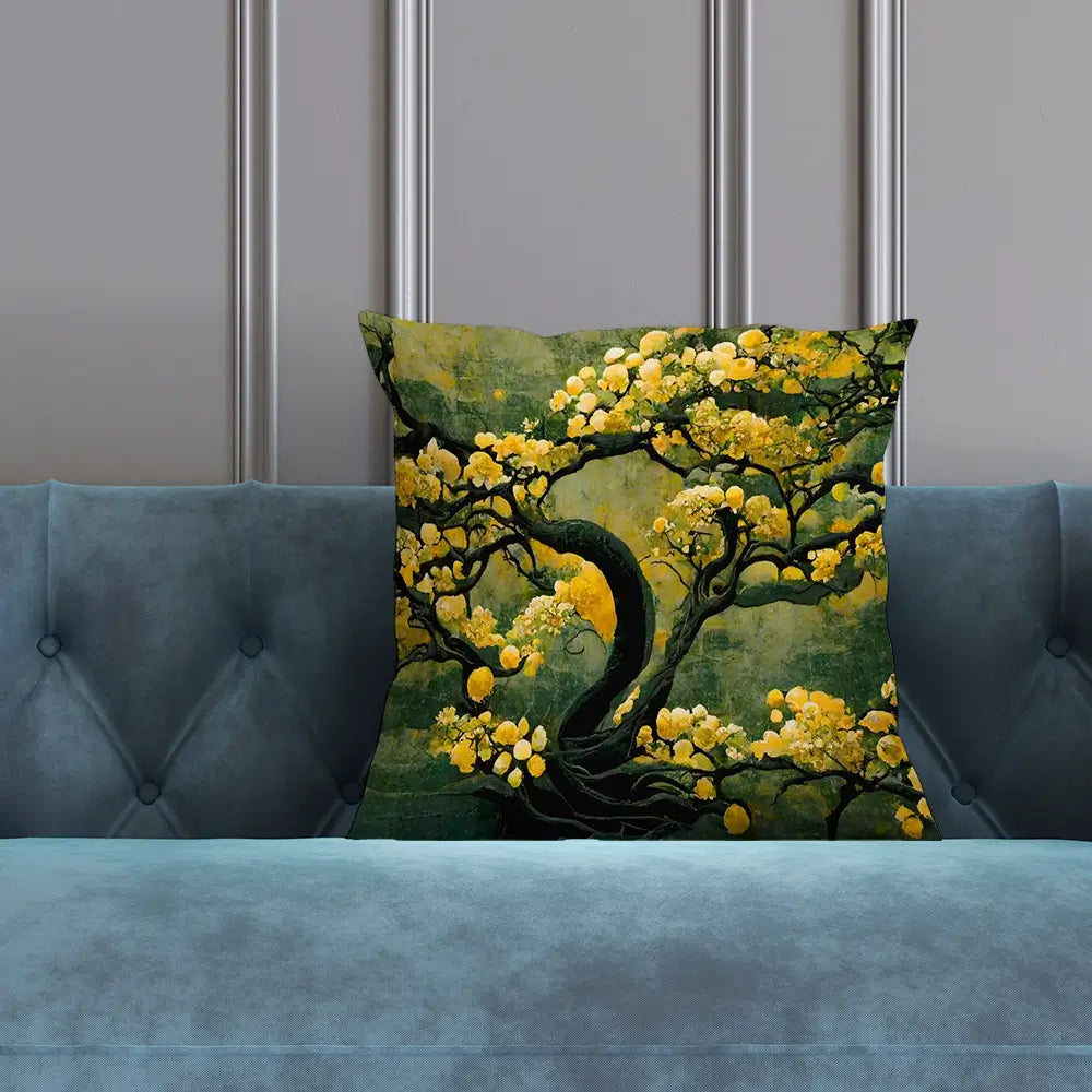 Sakura Tree In Yellow Cushion Sakura Tree In Yellow Cushion wall art product Art Print Shop