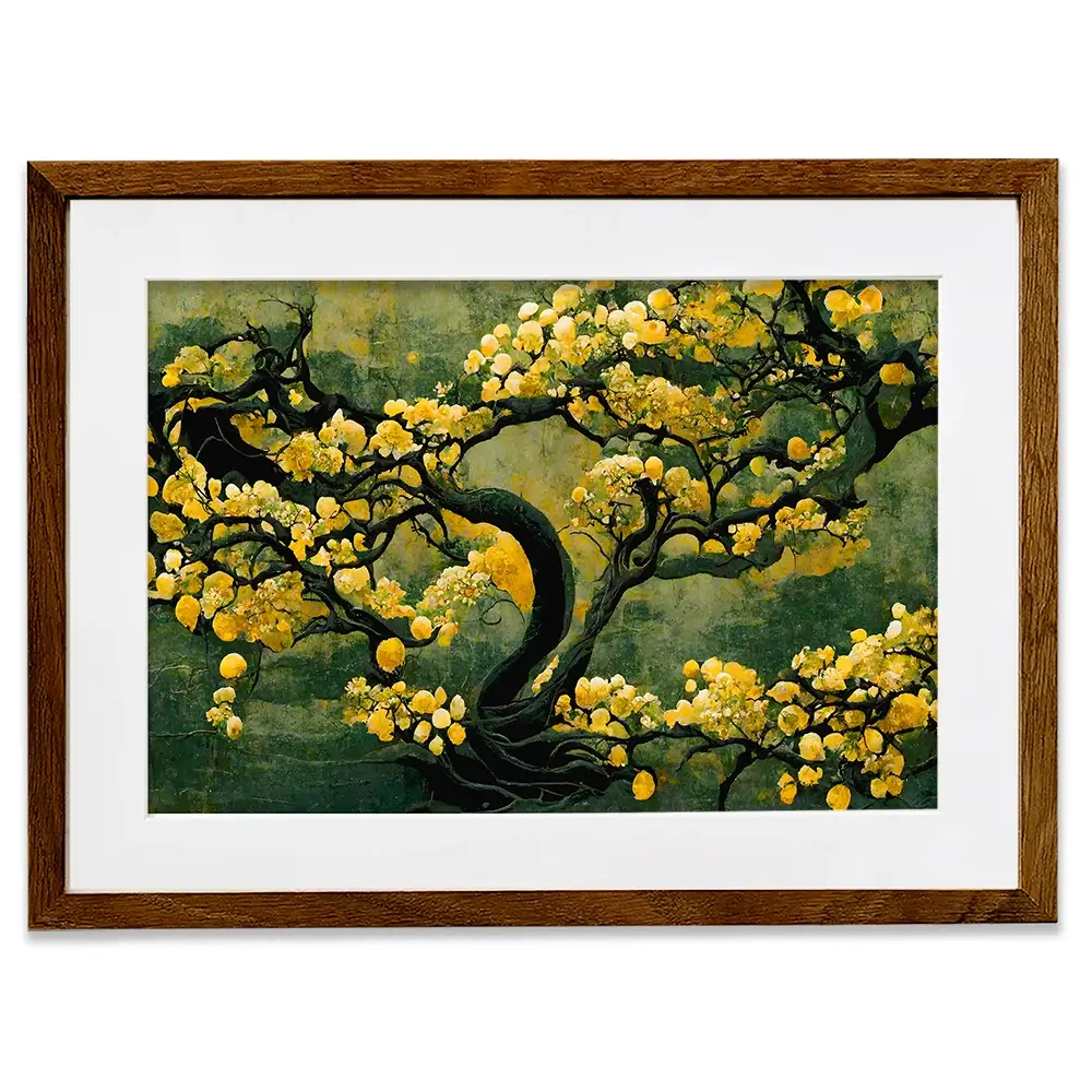 Sakura Tree In Yellow Framed Art Print Sakura Tree In Yellow Framed Art Print wall art product Treechild