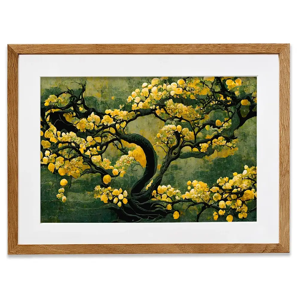 Sakura Tree In Yellow Framed Art Print Sakura Tree In Yellow Framed Art Print wall art product Treechild