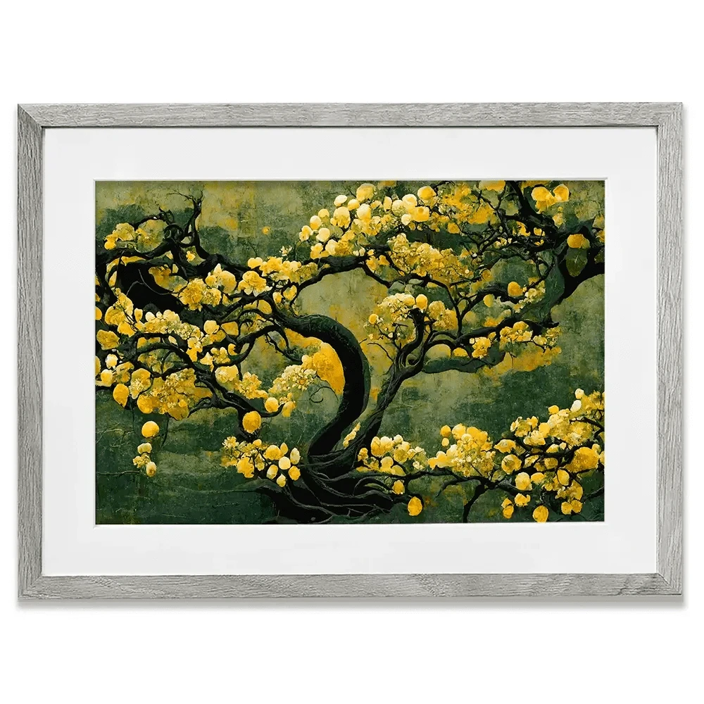Sakura Tree In Yellow Framed Art Print Sakura Tree In Yellow Framed Art Print wall art product Treechild