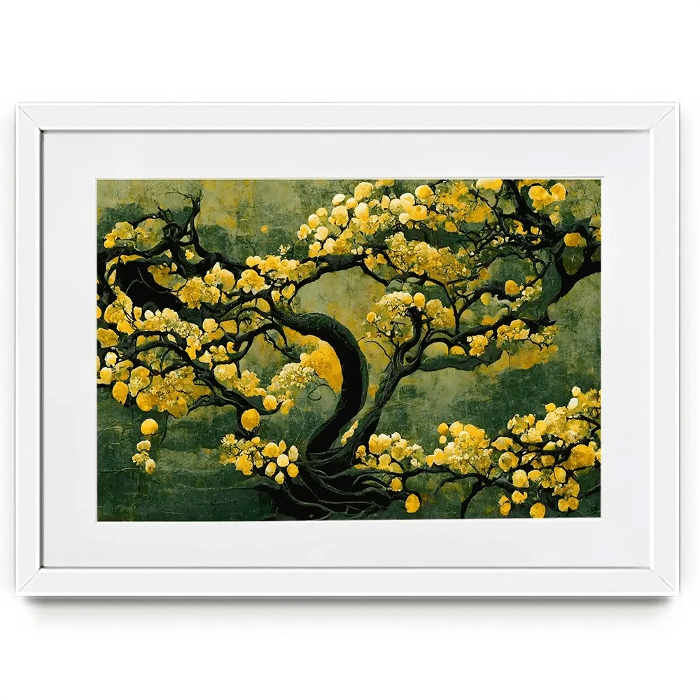 Sakura Tree In Yellow Framed Art Print Sakura Tree In Yellow Framed Art Print wall art product Treechild