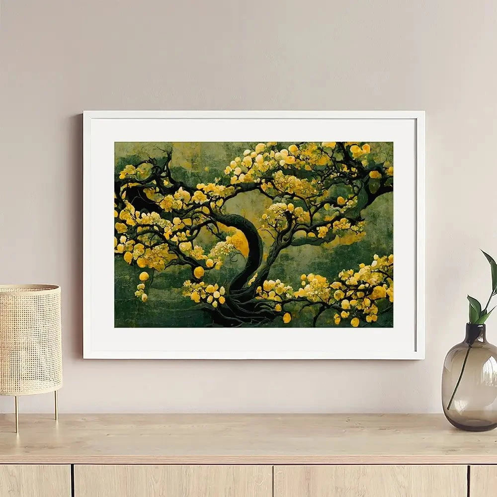 Sakura Tree In Yellow Framed Art Print Sakura Tree In Yellow Framed Art Print wall art product Treechild