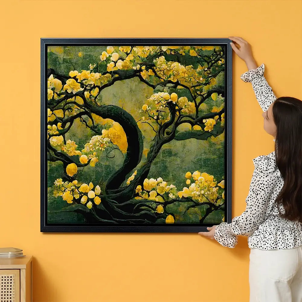 Sakura Tree In Yellow Oversized Canvas Print Sakura Tree In Yellow Oversized Canvas Print wall art product Treechild