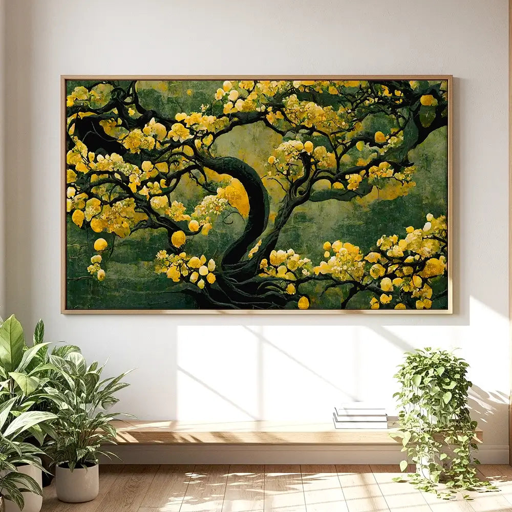 Sakura Tree In Yellow Oversized Canvas Print Sakura Tree In Yellow Oversized Canvas Print wall art product Treechild