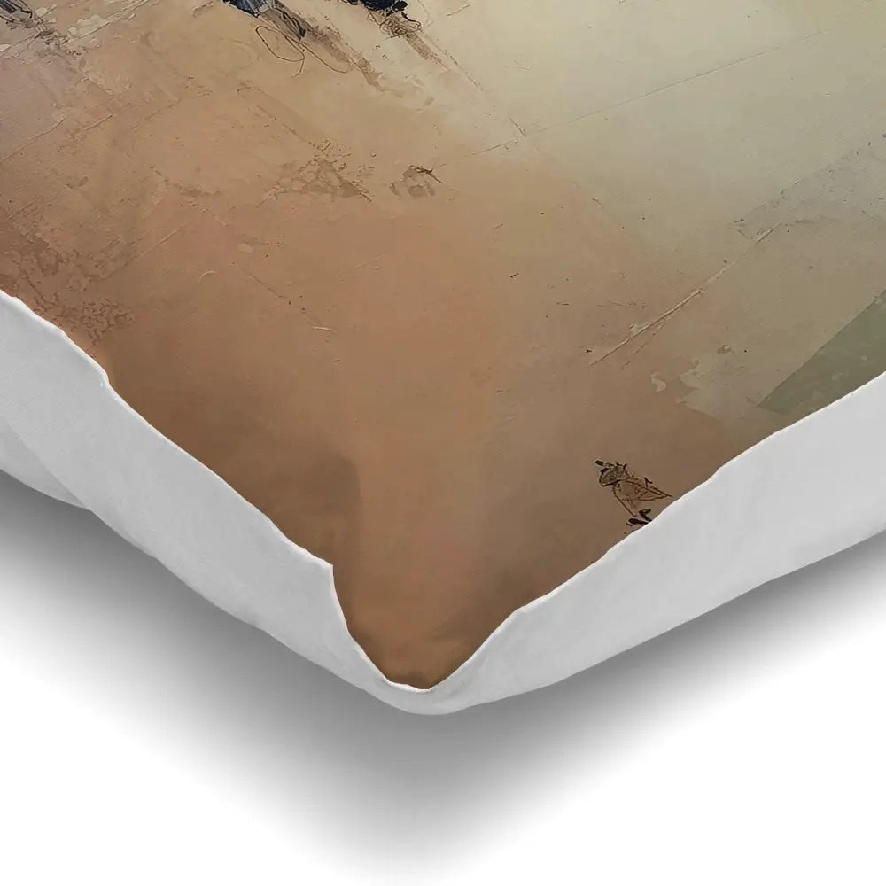 Sandy Beach With White Umbrella Cushion Sandy Beach With White Umbrella Cushion wall art product Chromatic Storm Studio