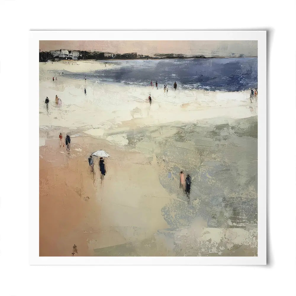 Sandy Beach With White Umbrella Square Art Print Sandy Beach With White Umbrella Square Art Print wall art product Chromatic Storm Studio