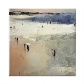 Sandy Beach With White Umbrella Square Canvas Print Sandy Beach With White Umbrella Square Canvas Print wall art product Chromatic Storm Studio