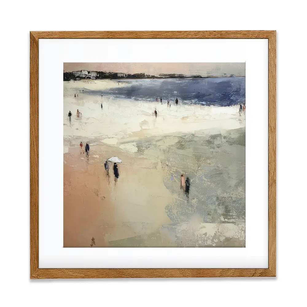 Sandy Beach With White Umbrella Square Framed Art Print Sandy Beach With White Umbrella Square Framed Art Print wall art product Chromatic Storm Studio