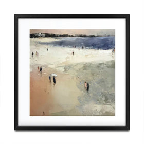 Sandy Beach With White Umbrella Square Framed Art Print Sandy Beach With White Umbrella Square Framed Art Print wall art product Chromatic Storm Studio