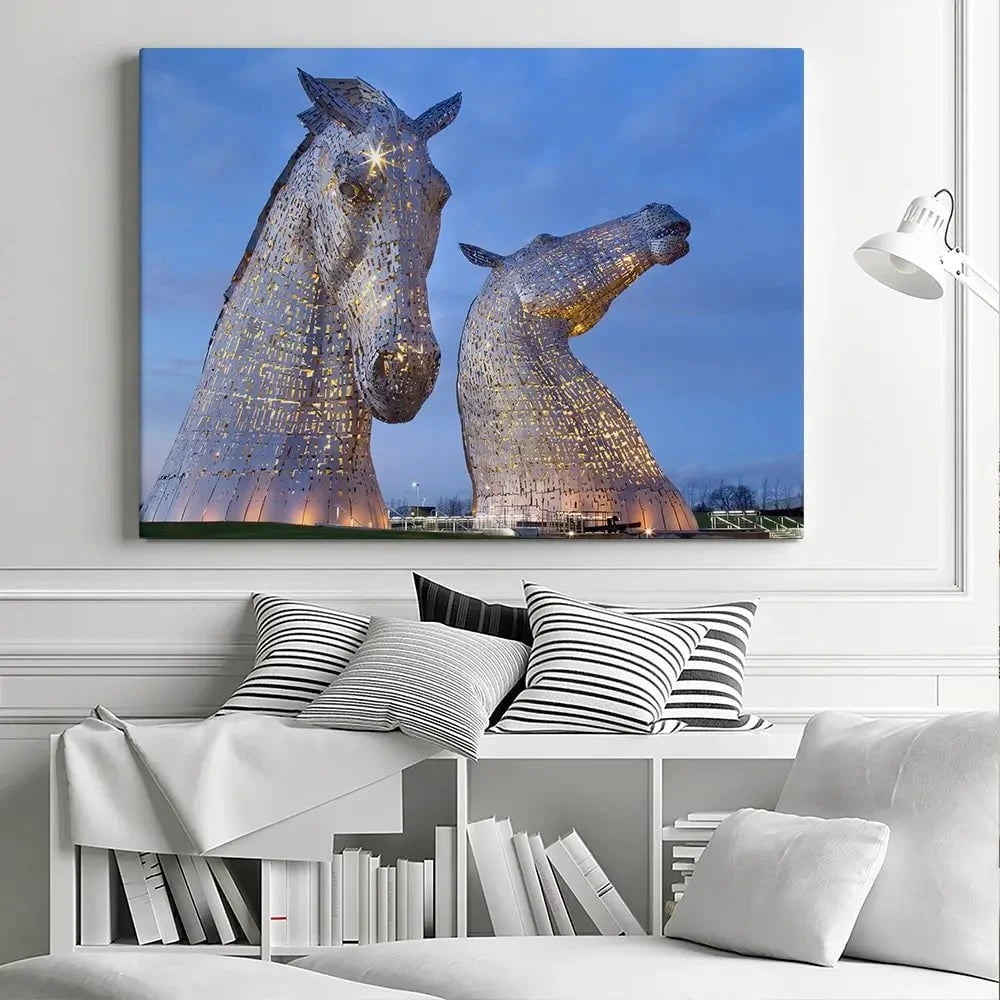 Scotland Kelpies At Night Canvas Print Scotland Kelpies At Night Canvas Print wall art product Gavin Ritchie / Shutterstock