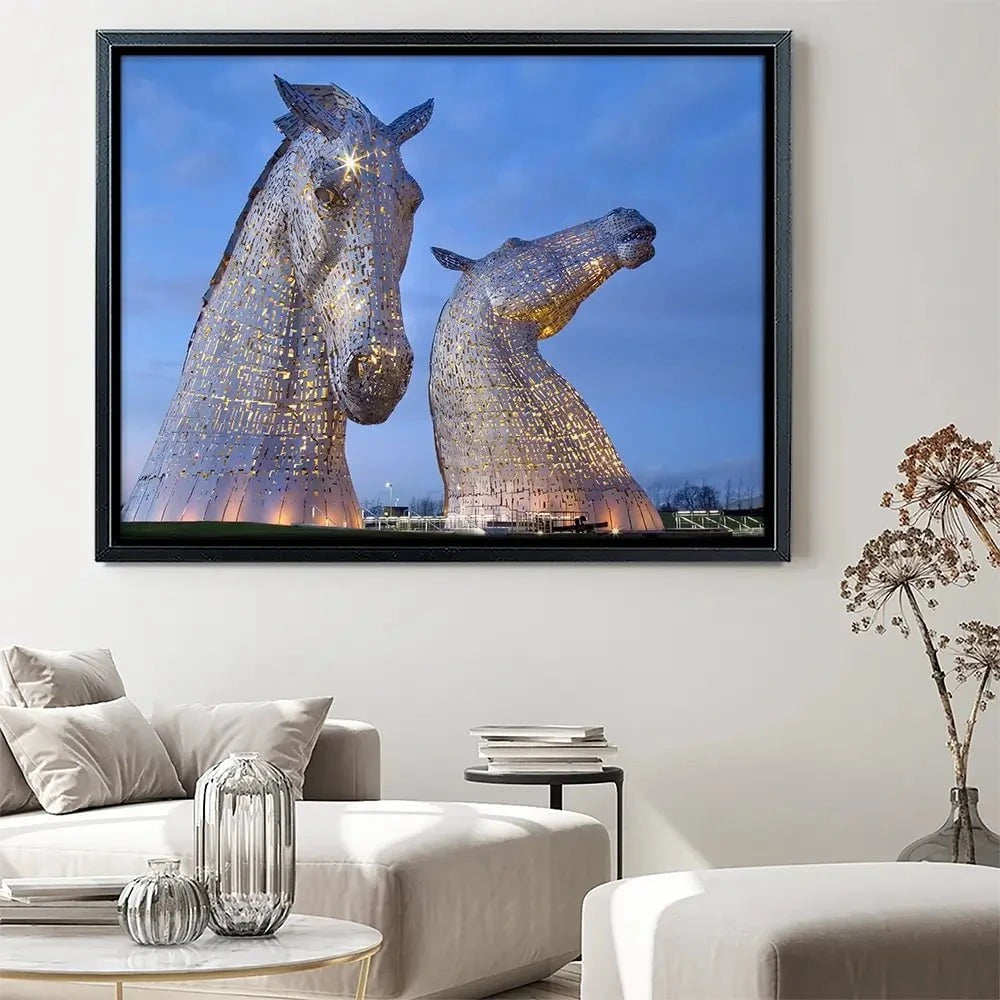 Scotland Kelpies At Night Canvas Print Scotland Kelpies At Night Canvas Print wall art product Gavin Ritchie / Shutterstock