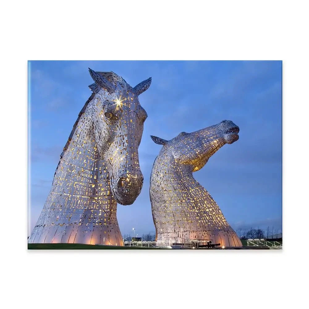 Scotland Kelpies At Night Canvas Print Scotland Kelpies At Night Canvas Print wall art product Gavin Ritchie / Shutterstock