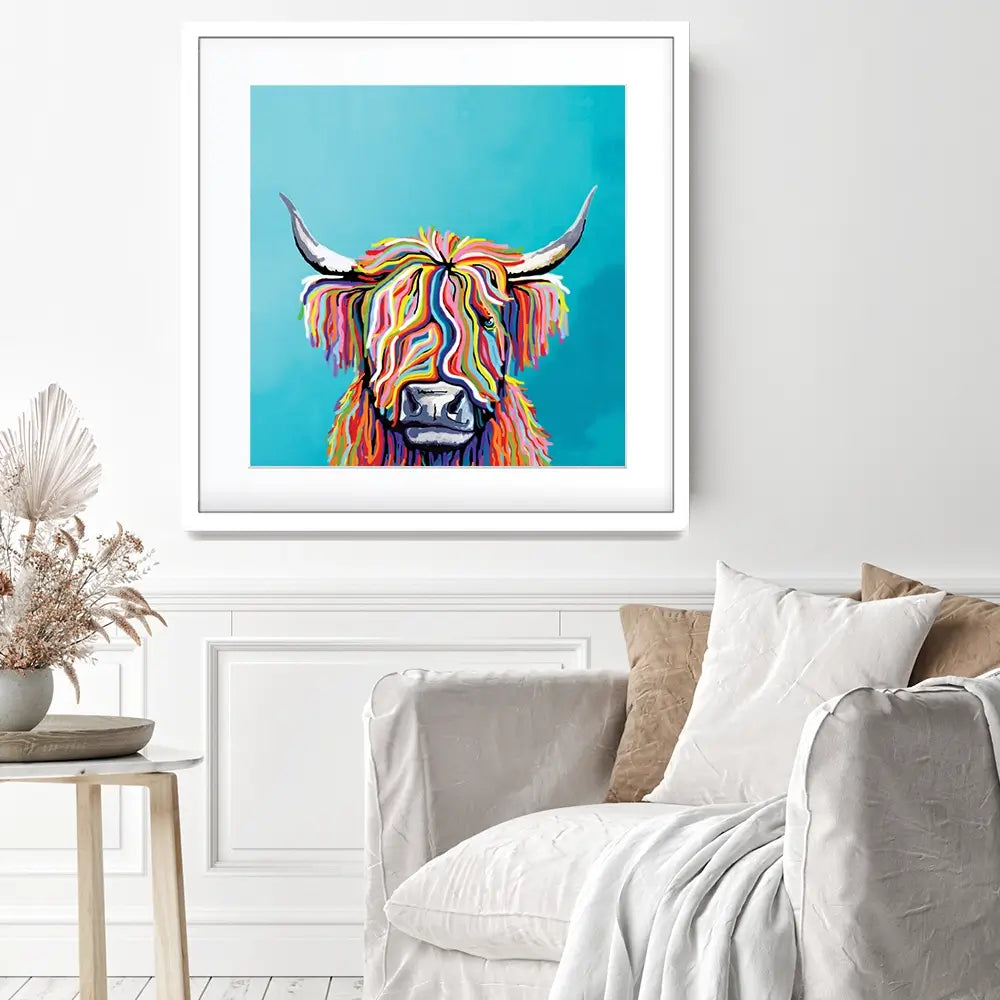 Scottish Cow Square Framed Art Print Scottish Cow Square Framed Art Print wall art product Independent