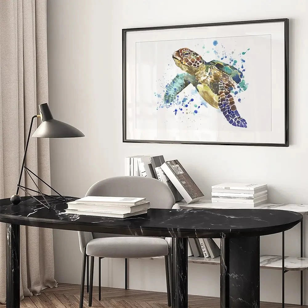 Sea Turtle Paint Splash Framed Art Print Sea Turtle Paint Splash Framed Art Print wall art product Faenkova Elena / Shutterstock