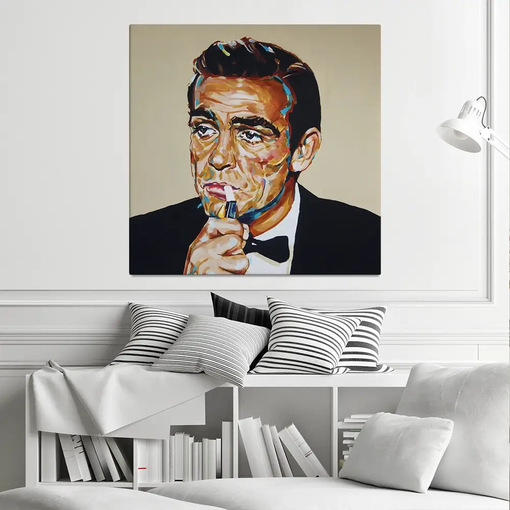 Sean Connery Bond Square Canvas Print Sean Connery Bond Square Canvas Print wall art product Juliet Stockton