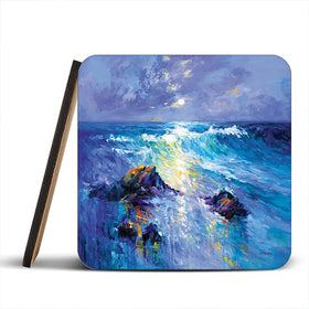 Seascape With Crashing Waves Over Rocky Coast Coaster Set Seascape With Crashing Waves Over Rocky Coast Coaster Set wall art product Leon Devenice