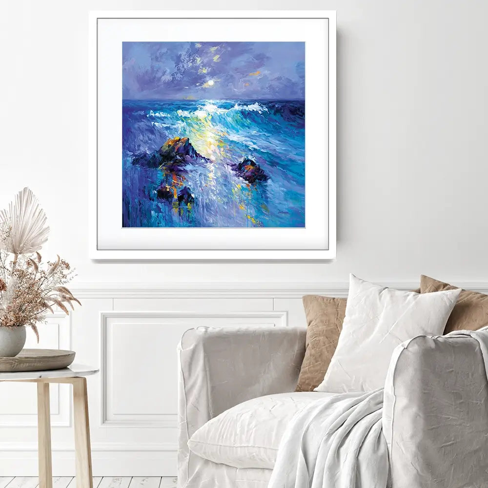 Seascape With Crashing Waves Over Rocky Coast Square Framed Art Print Seascape With Crashing Waves Over Rocky Coast Square Framed Art Print wall art product Leon Devenice