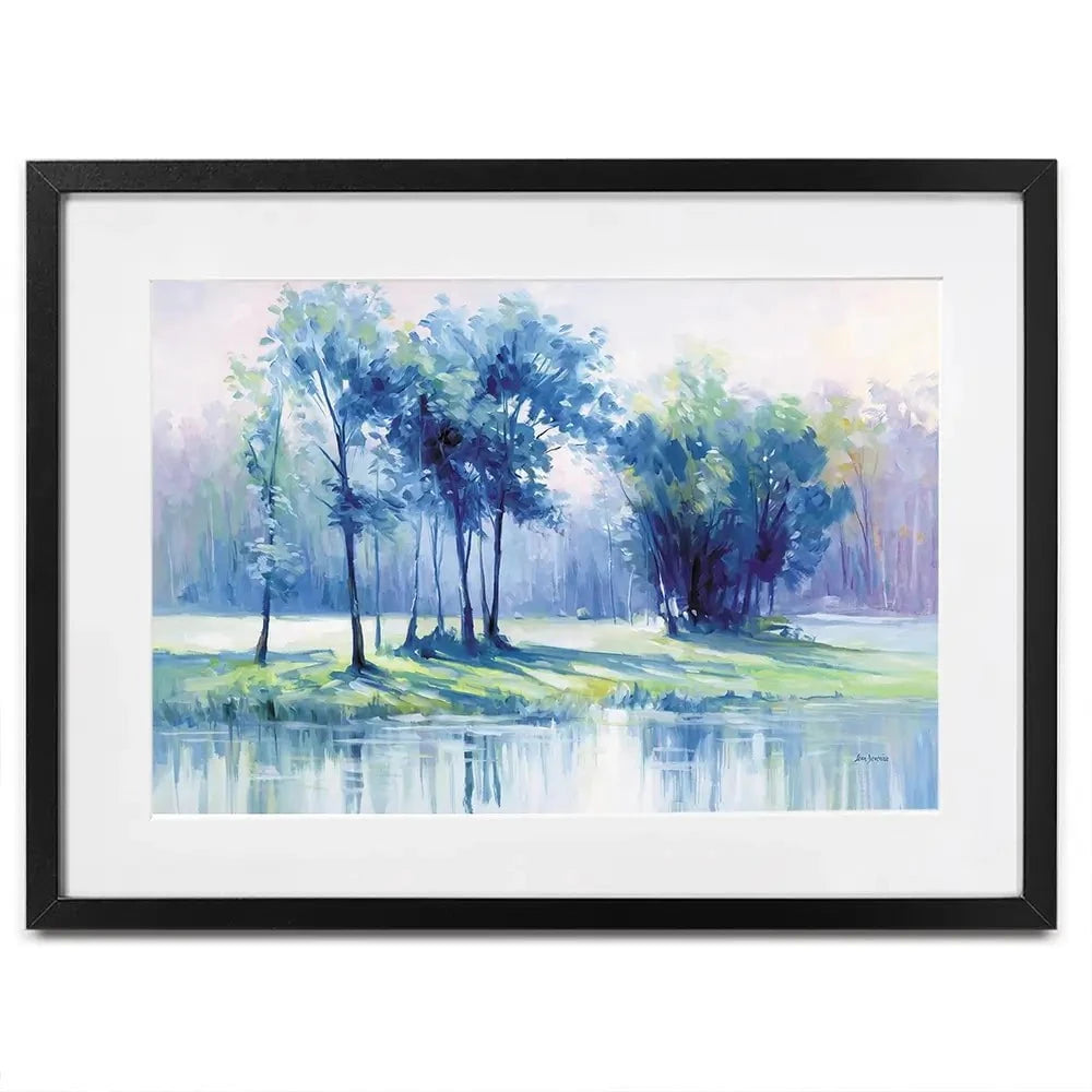 Serene Trees By A Reflective River Framed Art Print Serene Trees By A Reflective River Framed Art Print wall art product Leon Devenice