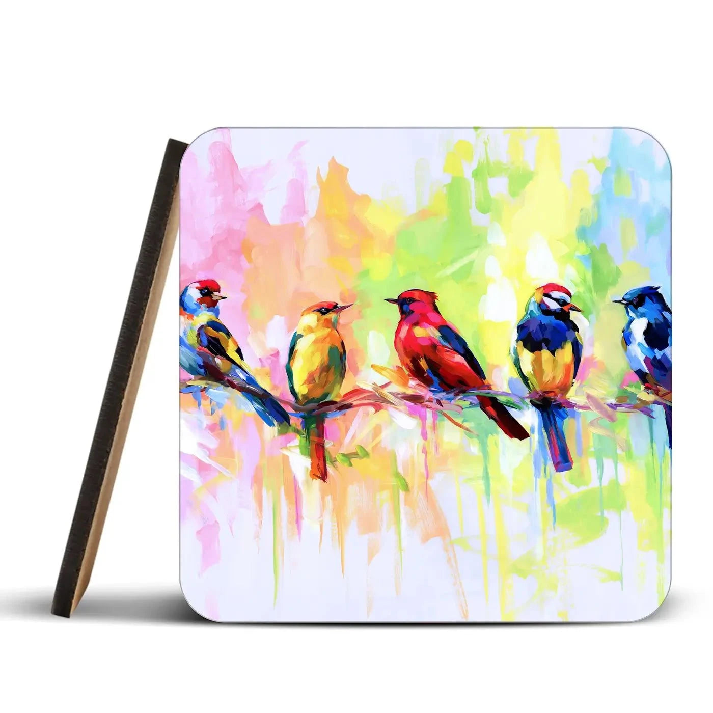 Seven Colourful Birds Coaster Set Rainbow Soul Tree Coaster Set | Rainbow Soul Tree Art Coasters wall art product Leon Devenice