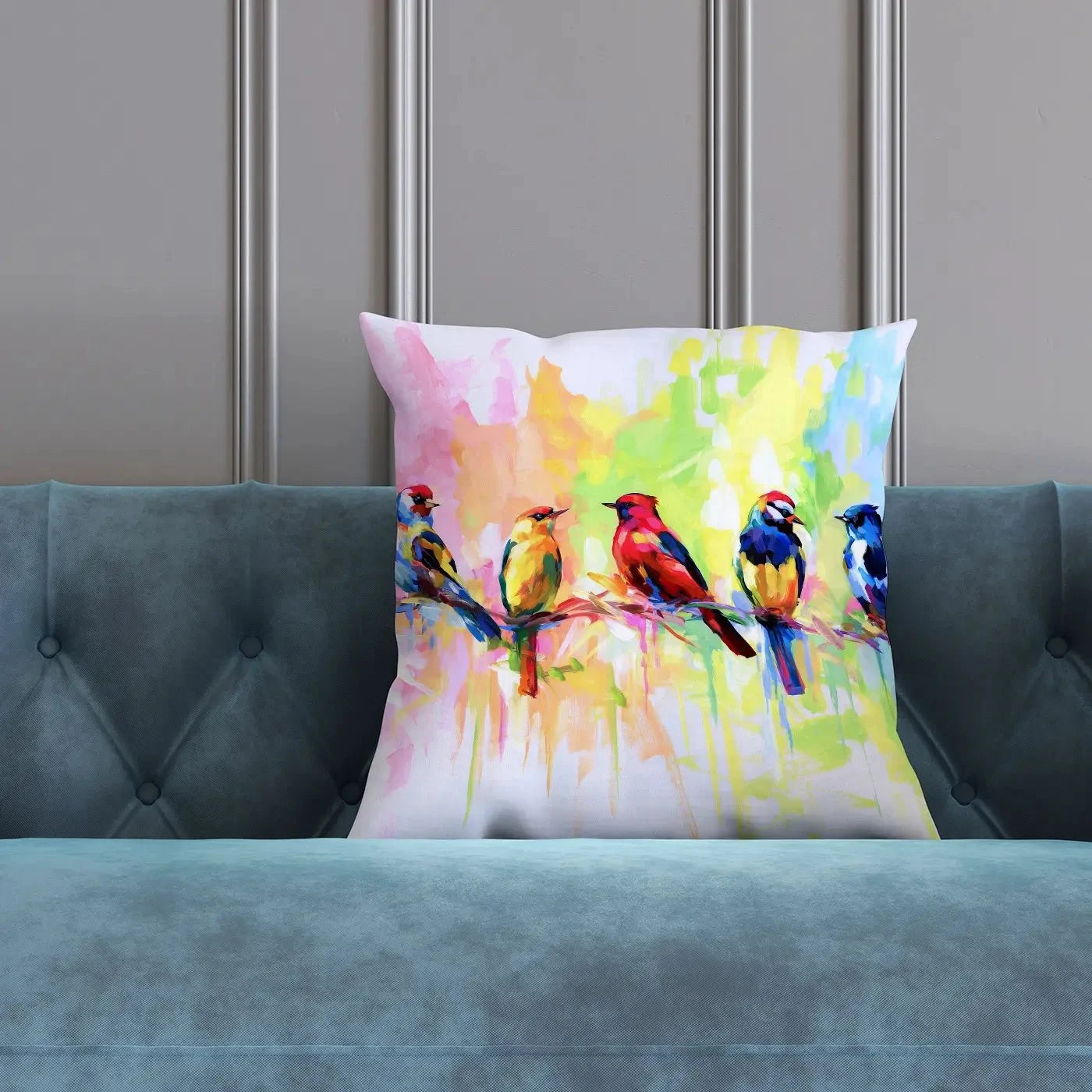 Seven Colourful Birds Cushion Seven Colourful Birds Cushion wall art product Leon Devenice