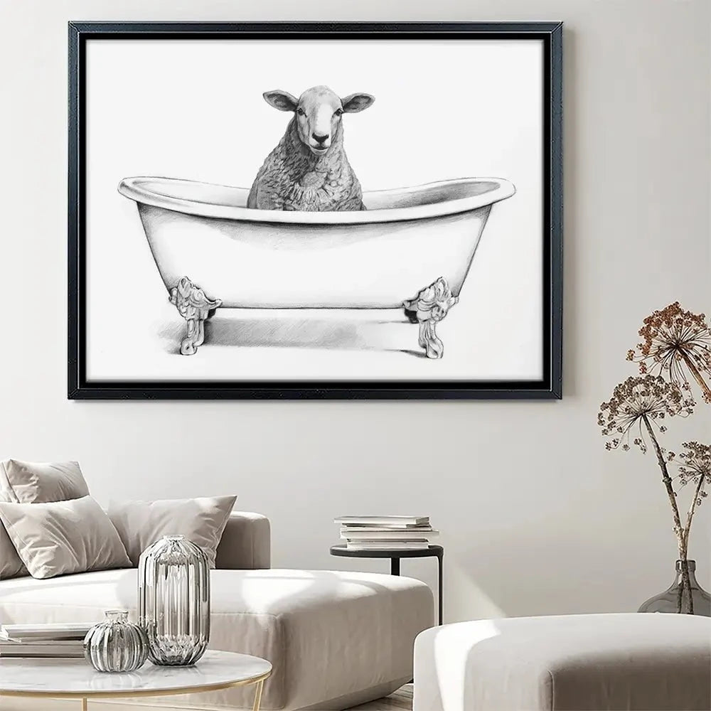 Sheep In A Bathtub Canvas Print Sheep In A Bathtub Canvas Print wall art product Victoria Borges