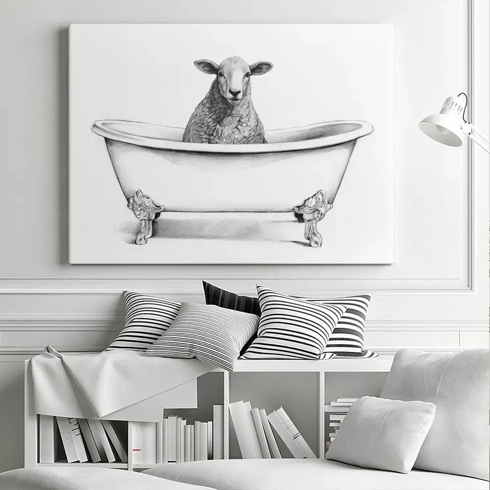 Sheep In A Bathtub Canvas Print Sheep In A Bathtub Canvas Print wall art product Victoria Borges