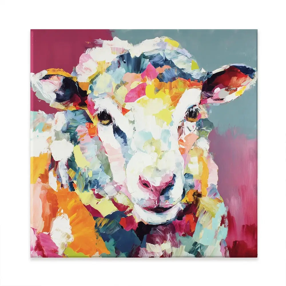 Sheep In Confetti Square Canvas Print Sheep In Confetti Square Canvas Print wall art product Chromatic Storm Studio