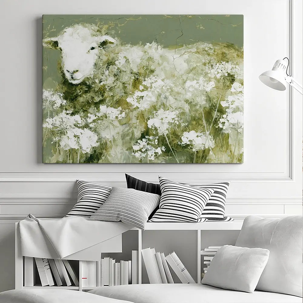 Sheep In Queen Annes Lace Canvas Print Sheep In Queen Annes Lace Canvas Print wall art product Chromatic Storm Studio