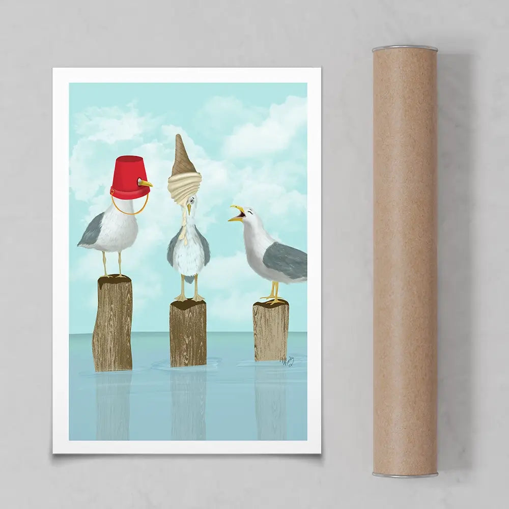 Silly Seagulls Art Print Silly Seagulls Art Print wall art product Fab Funky