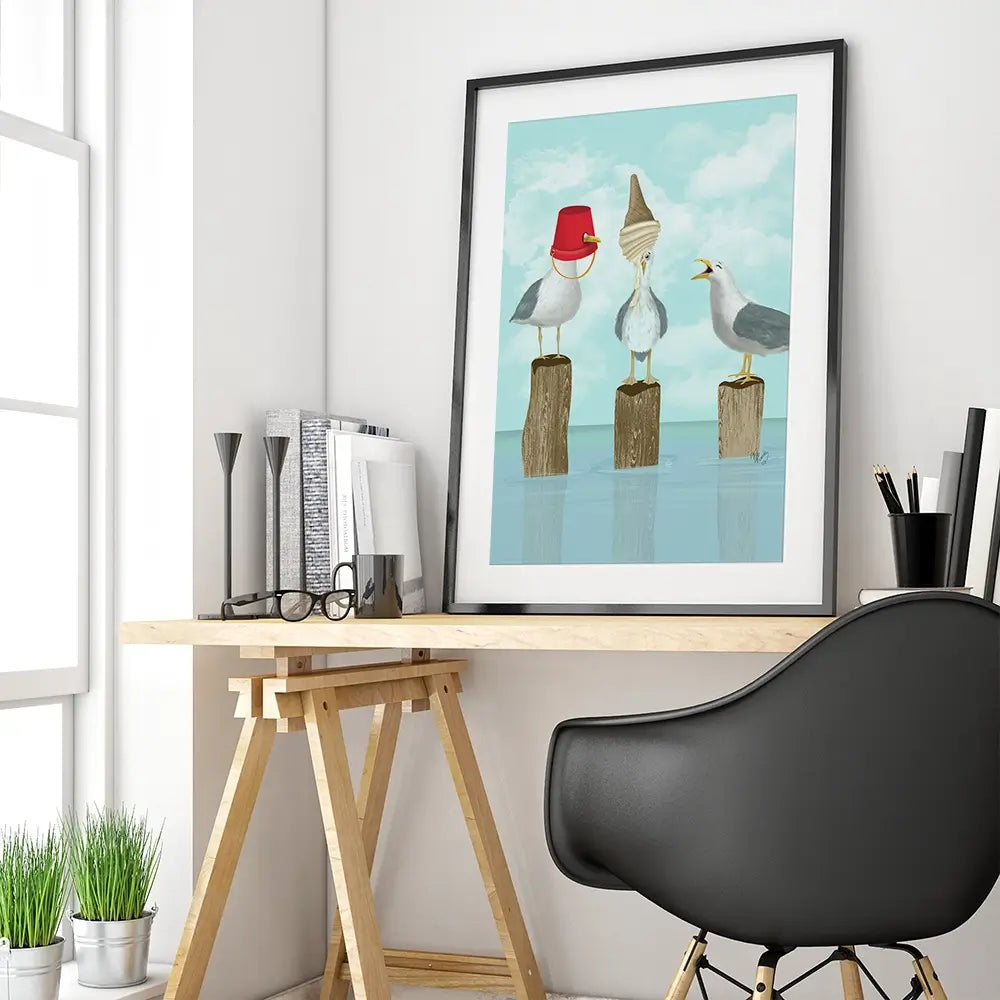 Silly Seagulls Framed Art Print Silly Seagulls Framed Art Print wall art product Fab Funky