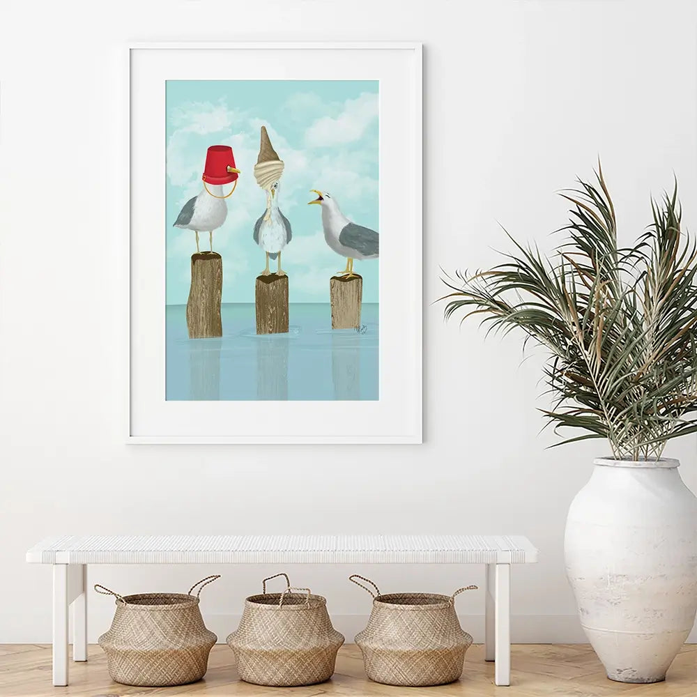 Silly Seagulls Framed Art Print Silly Seagulls Framed Art Print wall art product Fab Funky