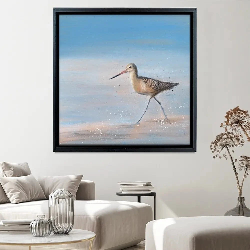 Single Sandpiper Square Canvas Print Single Sandpiper Square Canvas Print wall art product Laure Bury