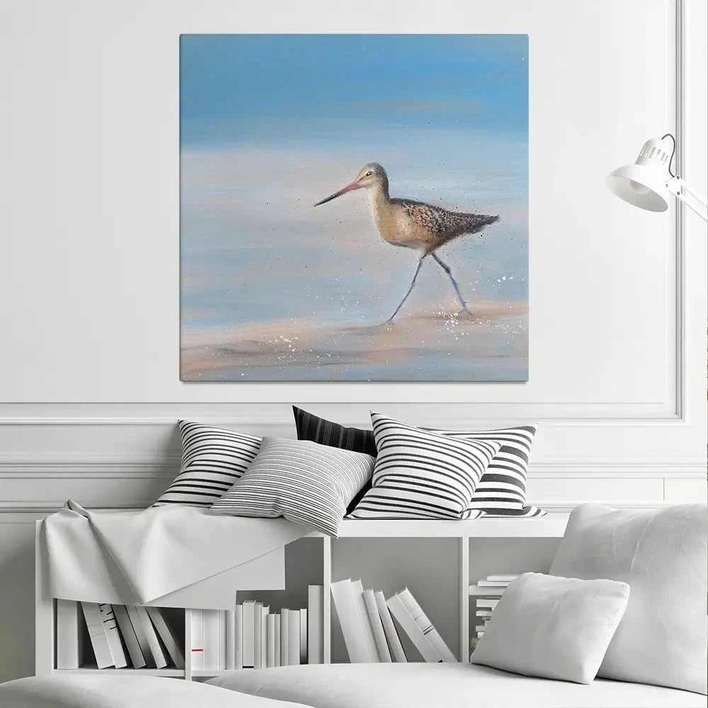 Single Sandpiper Square Canvas Print Single Sandpiper Square Canvas Print wall art product Laure Bury