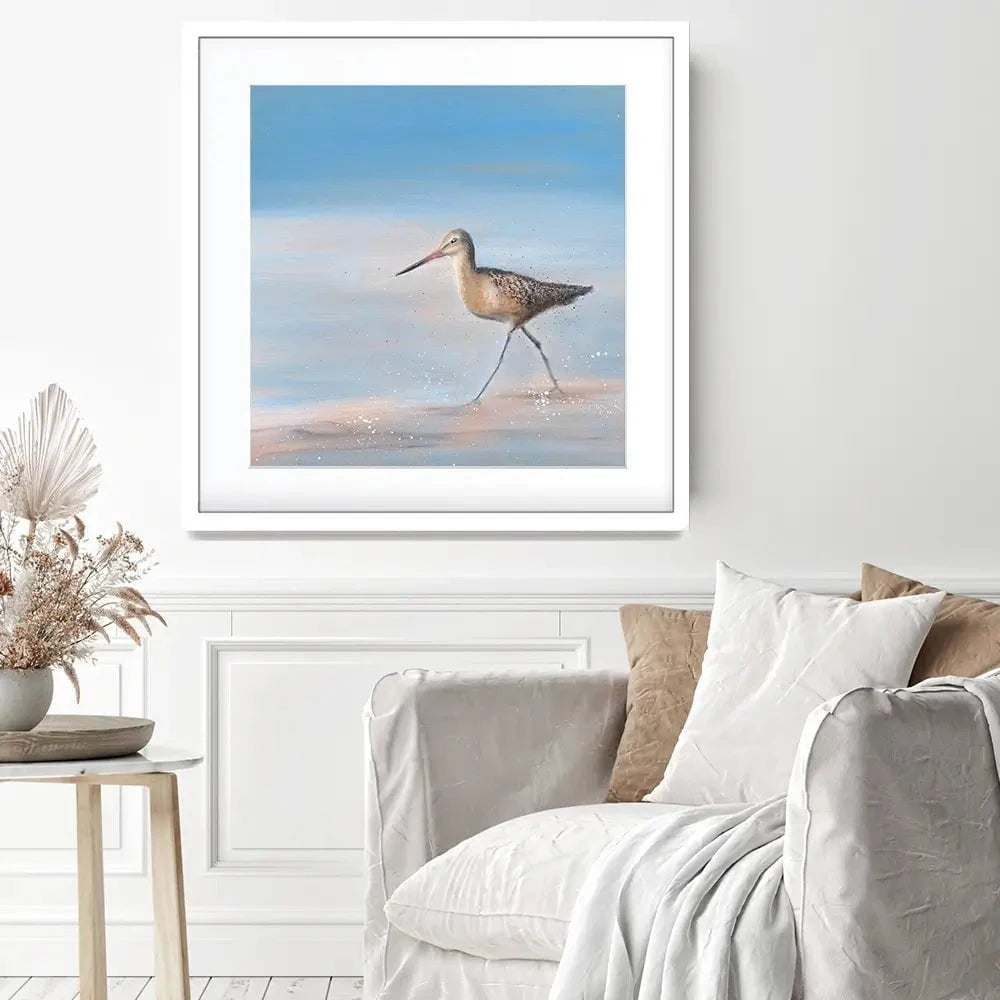 Single Sandpiper Square Framed Art Print Single Sandpiper Square Framed Art Print wall art product Laure Bury