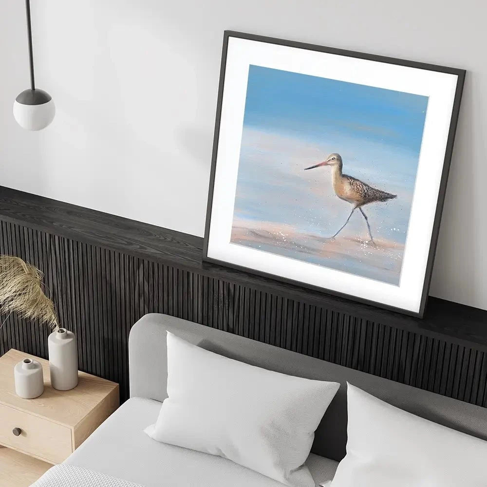 Single Sandpiper Square Framed Art Print Single Sandpiper Square Framed Art Print wall art product Laure Bury