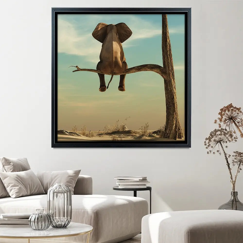 Sitting Elephant Square Canvas Print Sitting Elephant Square Canvas Print wall art product Orla / Shutterstock