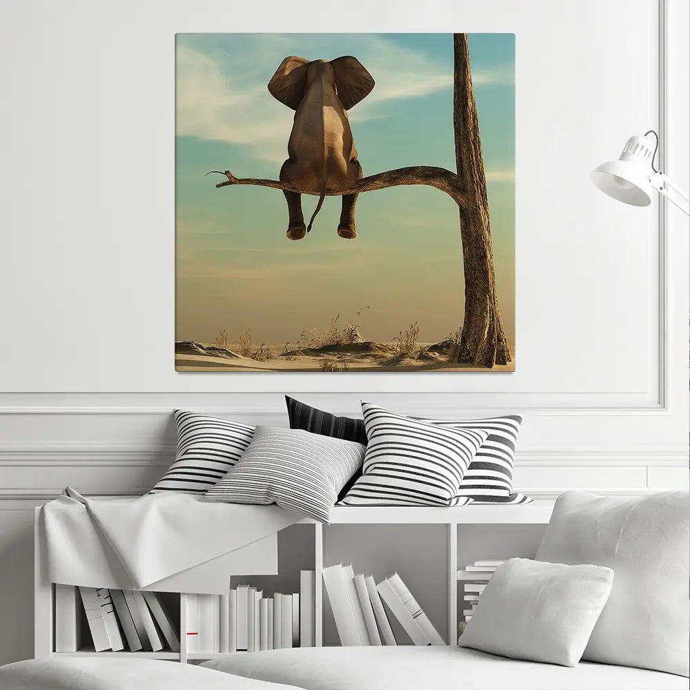 Sitting Elephant Square Canvas Print Sitting Elephant Square Canvas Print wall art product Orla / Shutterstock