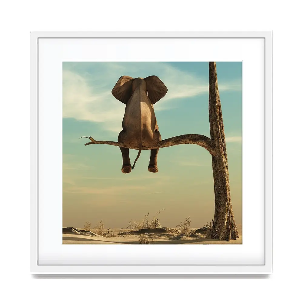 Sitting Elephant Square Framed Art Print Sitting Elephant Square Framed Art Print wall art product Orla / Shutterstock