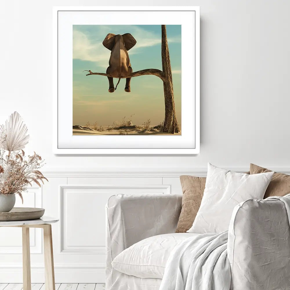Sitting Elephant Square Framed Art Print Sitting Elephant Square Framed Art Print wall art product Orla / Shutterstock